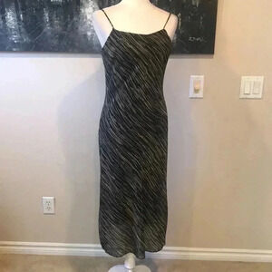 Khaki Krew Black & Tan Spaghetti Strap Sheer Slip  Dress with Lining Size M